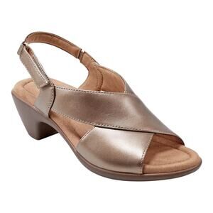 Easy Spirit Women's Chantal Crisscross Low Heel Leather Sandals Bronze Size 8